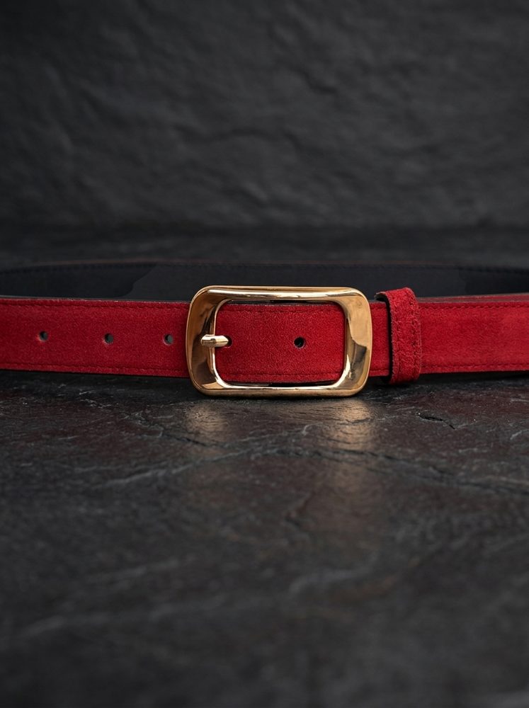 Women's Suede Leather Belt – Polished Gold Buckle