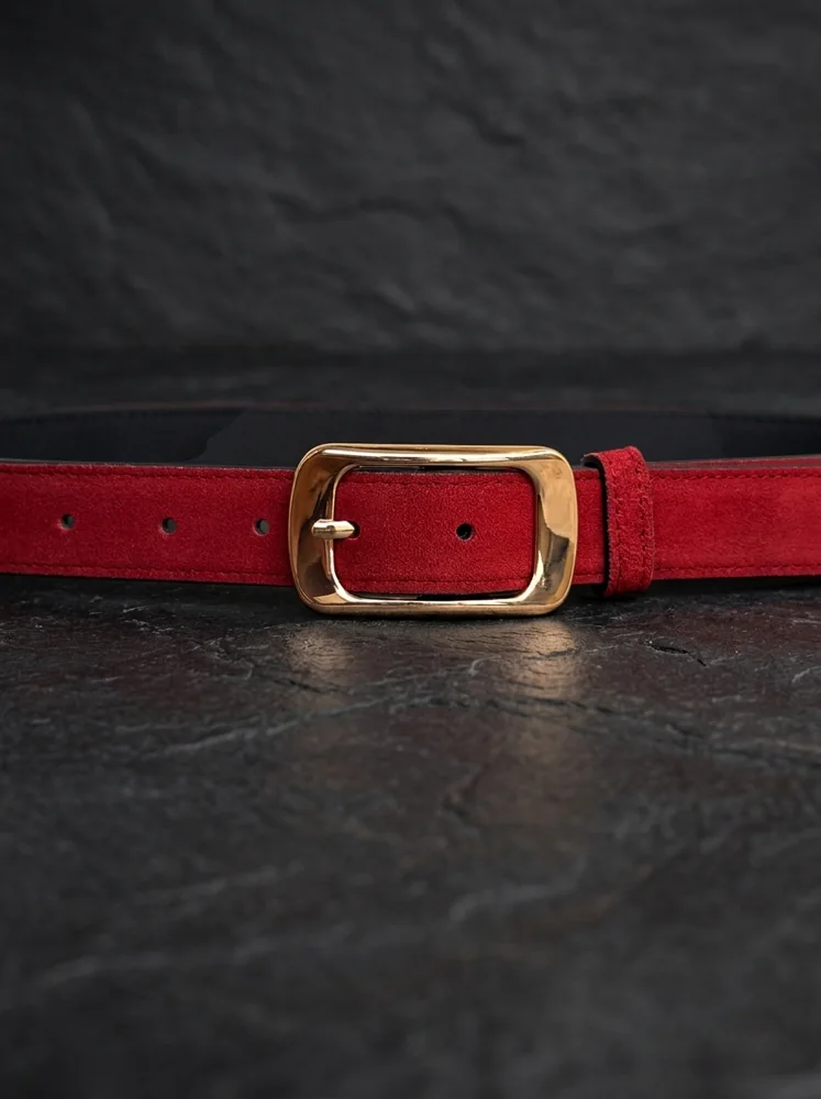 Women's Suede Leather Belt – Polished Gold Buckle