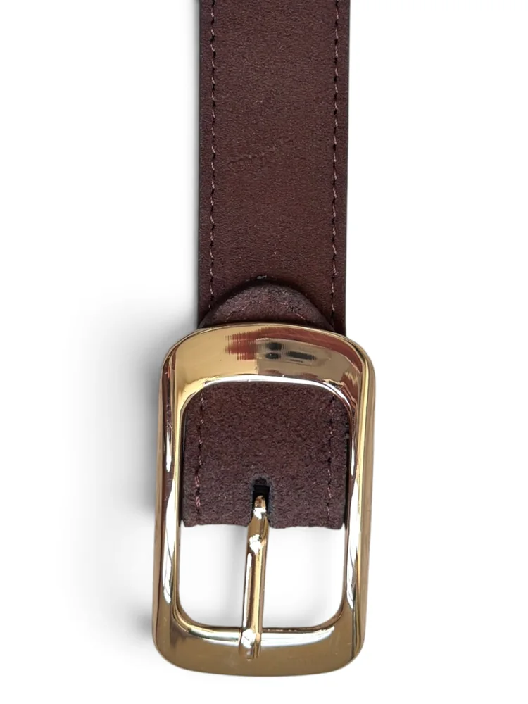 Women's Suede Leather Belt – Polished Gold Buckle (Image 7)