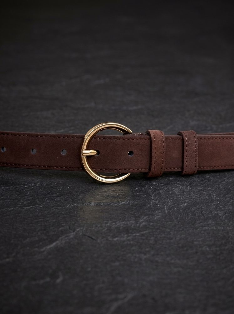 Women's Suede Leather Belt – Polished Gold Buckle