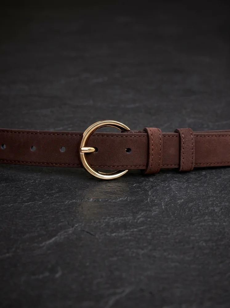 Women's Suede Leather Belt – Polished Gold Buckle