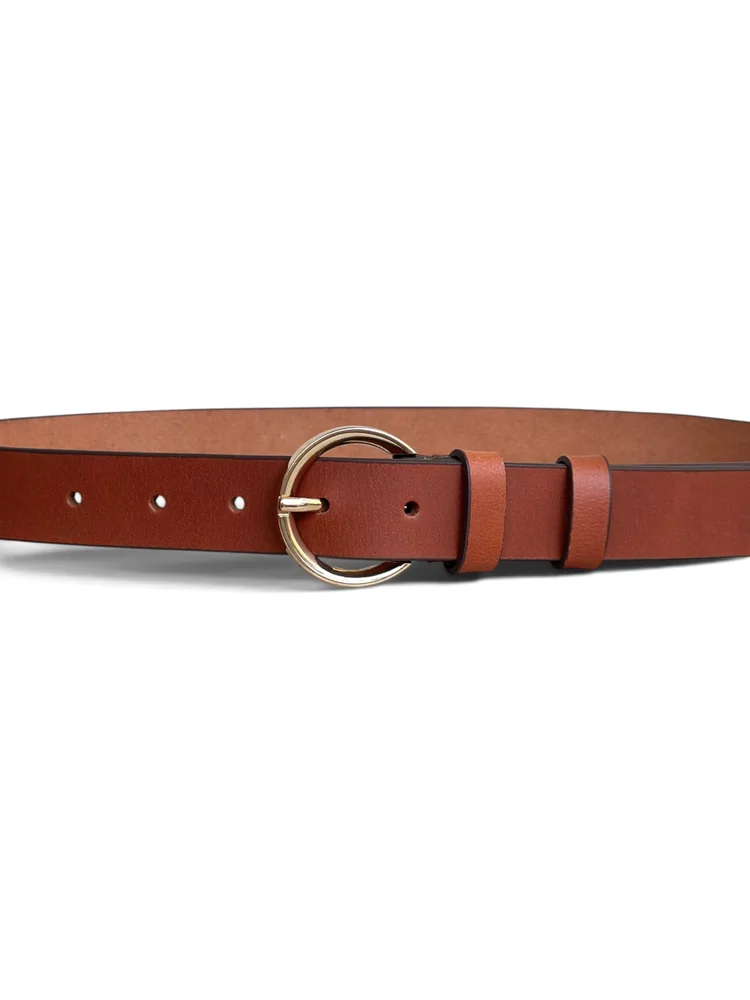 Women's Leather Belt with Gold Round Buckle (Image 4)