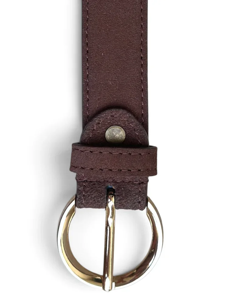 Women's Suede Leather Belt – Polished Gold Buckle (Image 7)