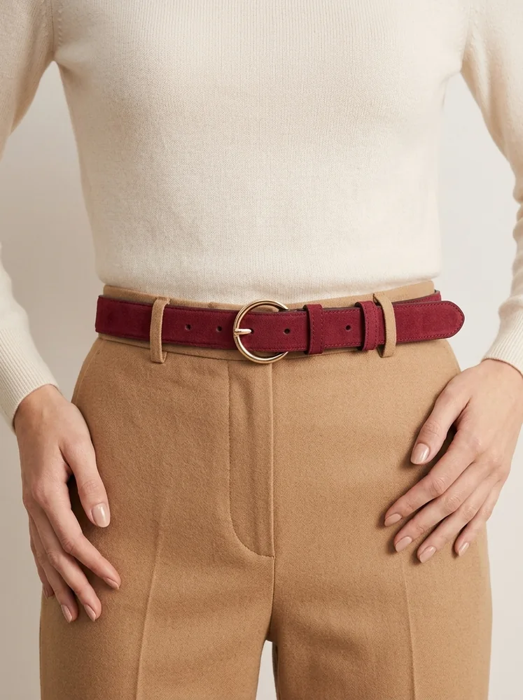 Women's Suede Leather Belt – Polished Gold Buckle (Image 3)