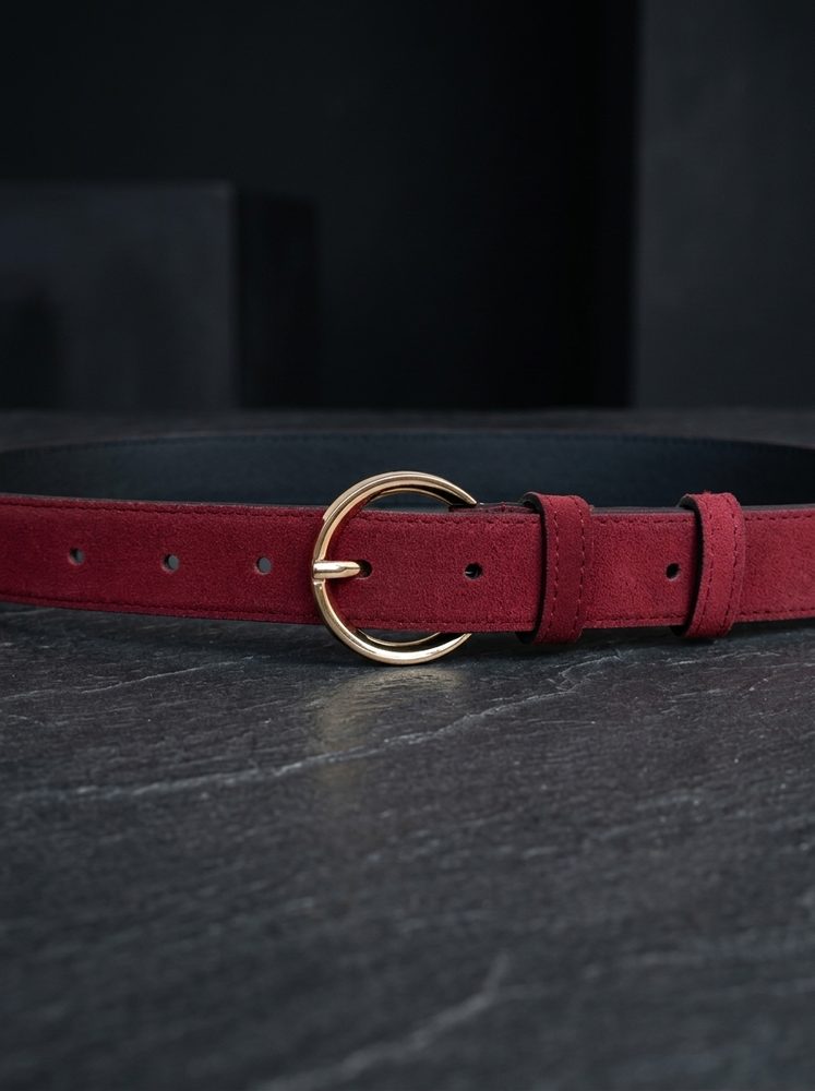 Women's Suede Leather Belt – Polished Gold Buckle