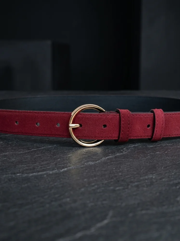 Women's Suede Leather Belt – Polished Gold Buckle