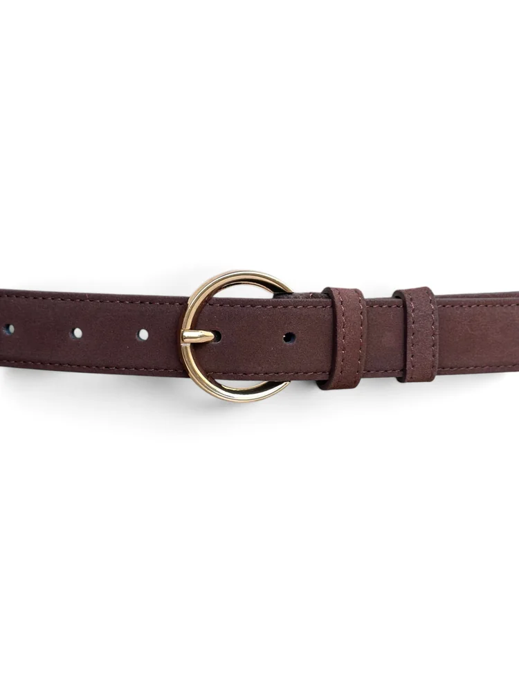 Women's Suede Leather Belt – Polished Gold Buckle (Image 4)