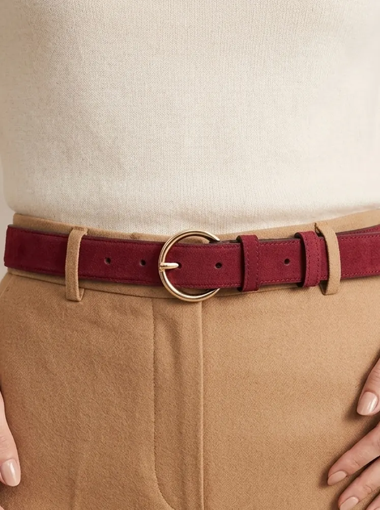 Women's Suede Leather Belt – Polished Gold Buckle (Image 2)