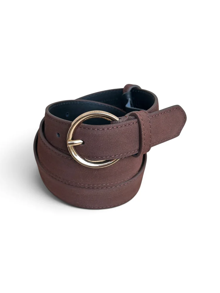Women's Suede Leather Belt – Polished Gold Buckle (Image 6)