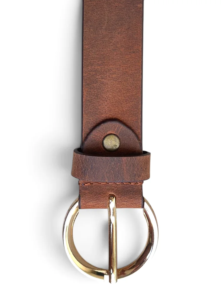 Women's Leather Belt with Gold Round Buckle (Image 7)
