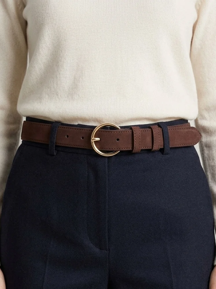 Women's Suede Leather Belt – Polished Gold Buckle (Image 2)