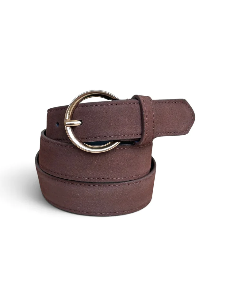 Women's Suede Leather Belt – Polished Gold Buckle (Image 5)