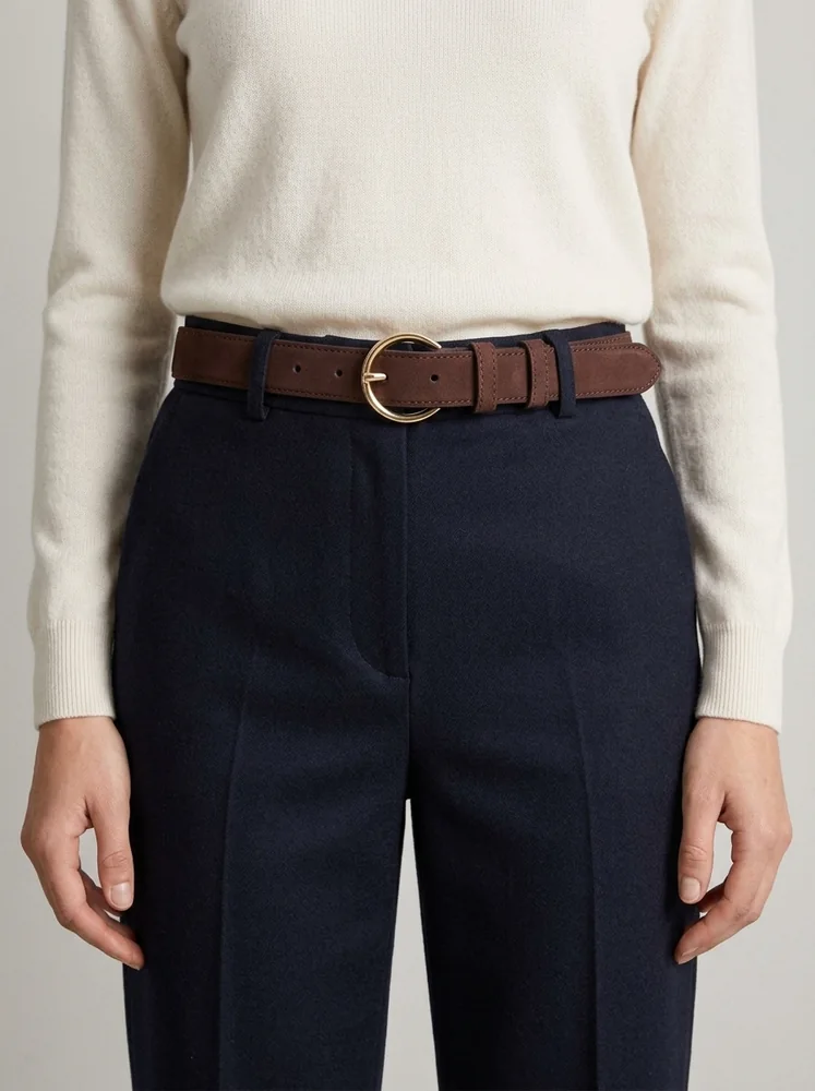 Women's Suede Leather Belt – Polished Gold Buckle (Image 3)