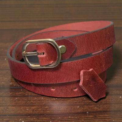 Red Leather Belt with Golden Buckle