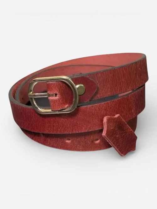Red Leather Belt with Golden Buckle