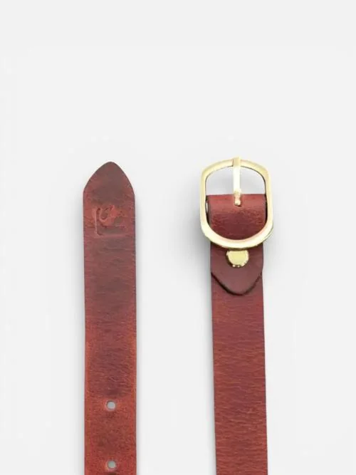 Red Leather Belt with Golden Buckle (Image 2)