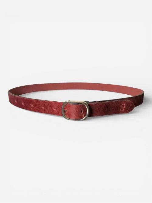 Red Leather Belt with Golden Buckle (Image 4)